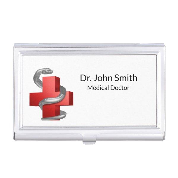 Silver Serpent Snake Red Medical Cross Symbol  Case
