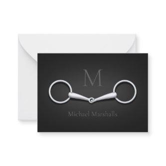 Silver Snaffle Bit Monogrammed Equestrian Note Card