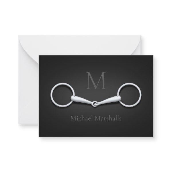 Silver Snaffle Bit Monogrammed Equestrian Note Card