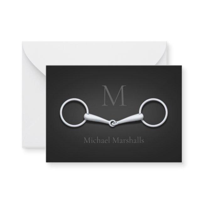 Silver Snaffle Bit Monogrammed Equestrian Note Card