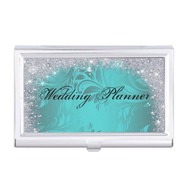 Silver Sparkle Glitter Turquoise Satin  Case