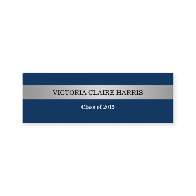 Silver stripe blue class year graduate name card