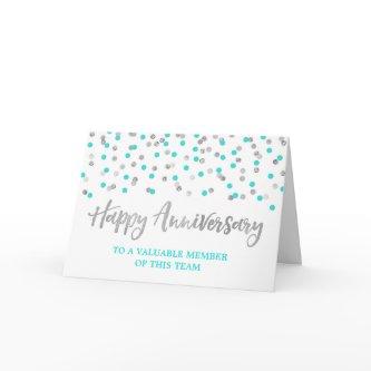 Silver Teal Confetti Employee Anniversary Card