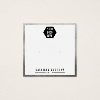 Silver White Border Logo Earring Display Card