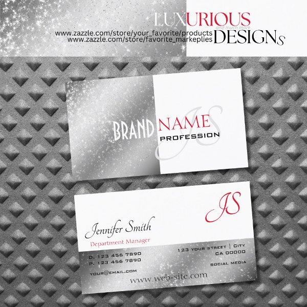 Silver White Red Tiny Glitter Stars and Monogram