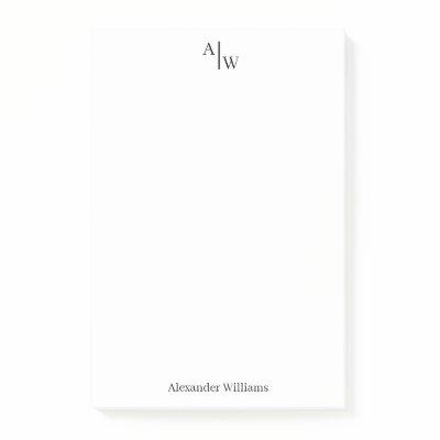 Simple 2 Monogram Initial Professional Basic Black Post-it Notes