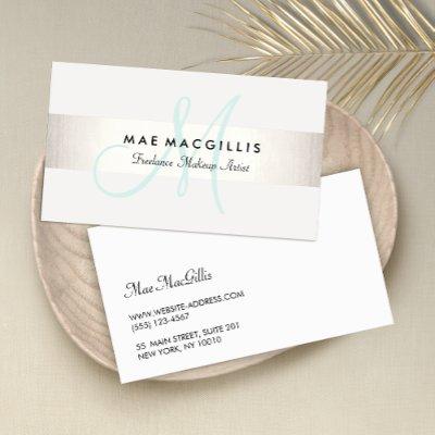 Simple Aqua Monogram Modern FAUX Silver Striped