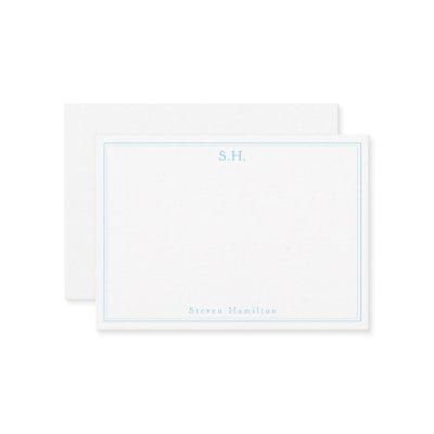 Simple Baby Blue 2 Monogram Name Minimal Border Note Card