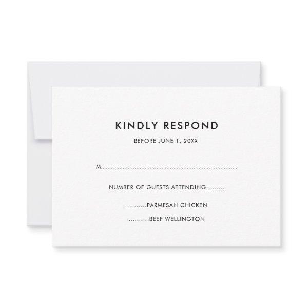 Simple Basic Black and White Meal Choice RSVP Card