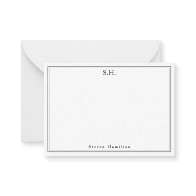 Simple Black 2 Monogram Name Minimalist Border Note Card