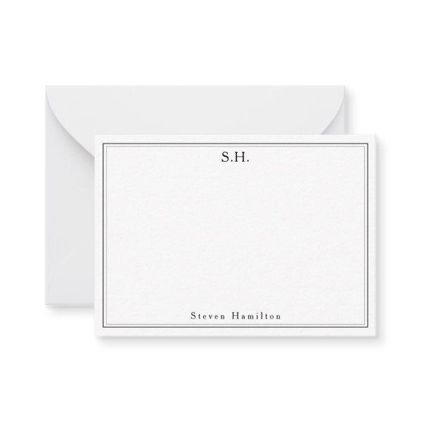 Simple Black 2 Monogram Name Minimalist Border Note Card