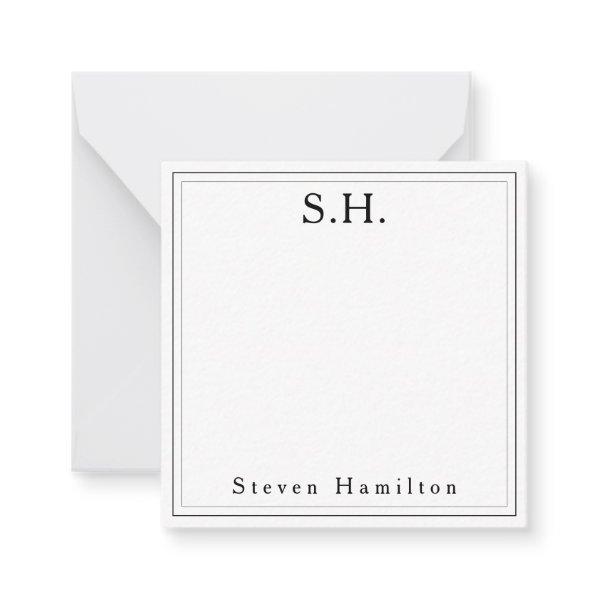 Simple Black 2 Monogram Name Minimalist Border Note Card