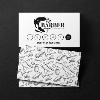 Simple Black and White Barber Stylist Shop Pattern Loyalty Card