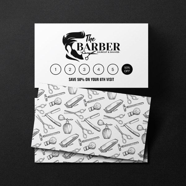 Simple Black and White Barber Stylist Shop Pattern Loyalty Card