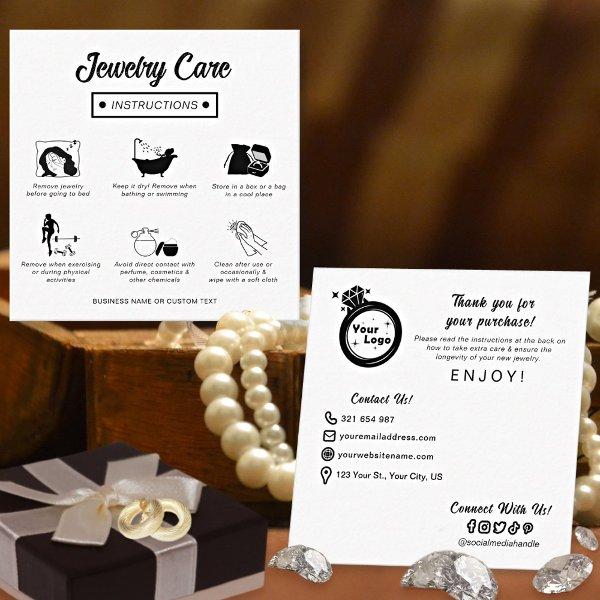 Simple Black and White Jewelry Care Instructions Square