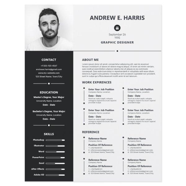 Simple Black and White Resume, CV + Letter