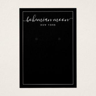 Simple black and white script earring display card