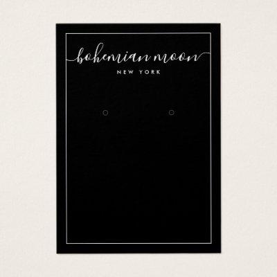 Simple black and white script earring display card