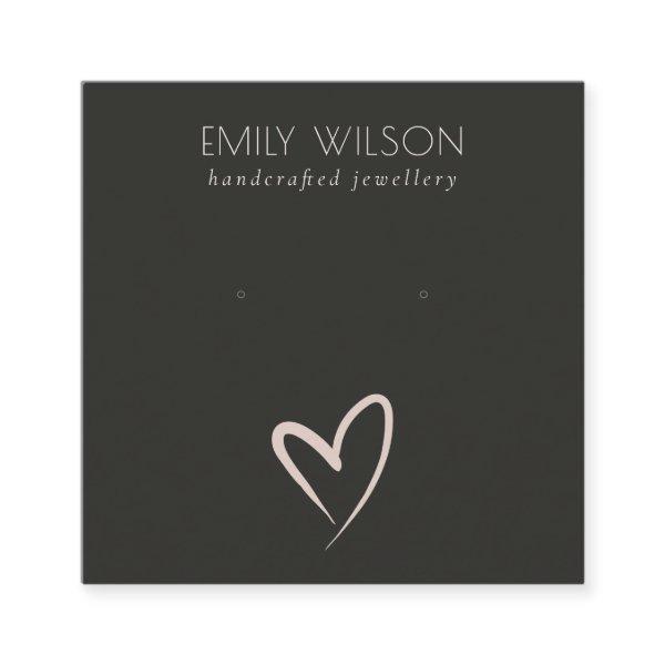 Simple Black Blush Heart Stud Earring Display Sq Square