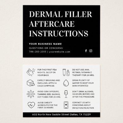 Simple Black Dermal Filler Aftercare Advice Card