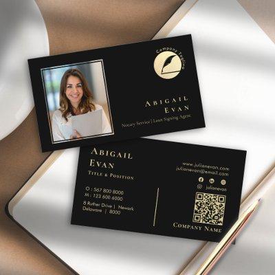 Simple Black & Gold Feather Notary Service Photo
