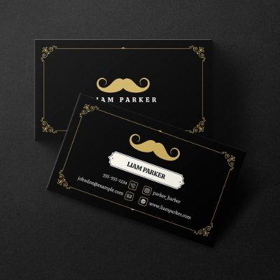 Simple Black & Gold Mustache Barber Shop Vintage
