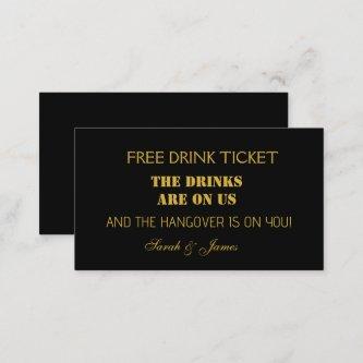 Simple Black & Gold Wedding Drink Ticket Voucher