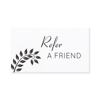 Simple Black Leaf Refer a Friend Referral Card