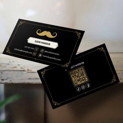 Simple Black Mustache Barber Shop Connect with us