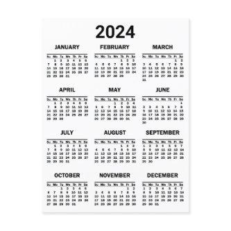 Simple Black & White 2024 Year At Glance Calendar Postcard