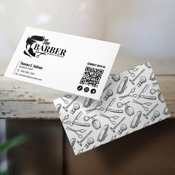 Simple Black White Barber Shop HairStylist QR Code