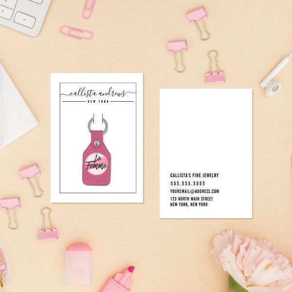 Simple Black White Cursive Keychain Display Card