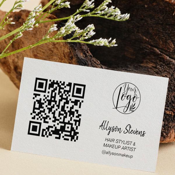Simple black white hair makeup photo qr code logo