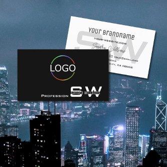 Simple Black White Modern with Monogram and Logo