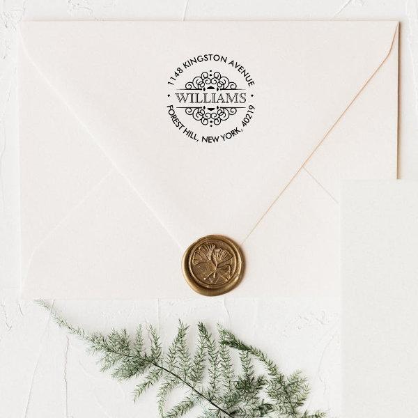 Simple Black & White Ornate Custom Return Address Rubber Stamp
