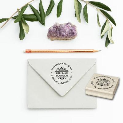 Simple Black & White Ornate Custom Return Address Rubber Stamp