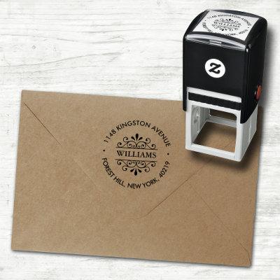 Simple Black & White Ornate Custom Return Address Self-inking Stamp