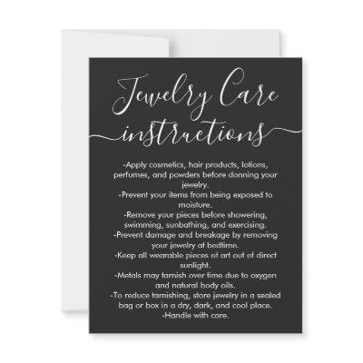 Simple Black White Script Jewelry Care Card