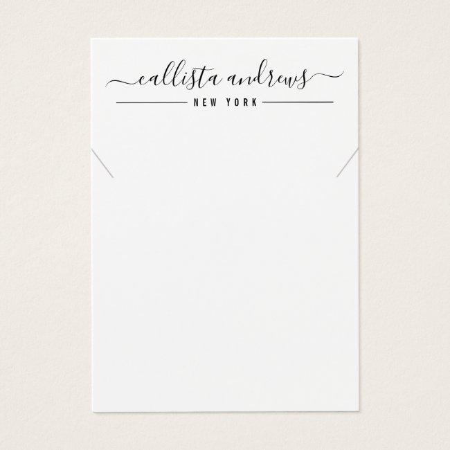 Simple Black White Script Necklace Display Card
