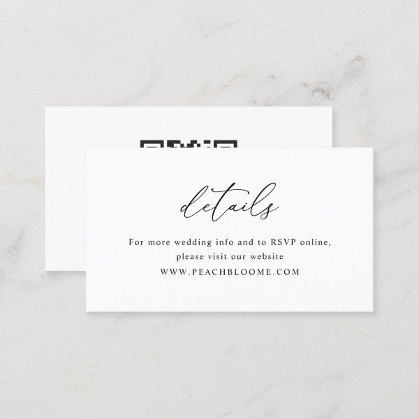 Simple Black & White Wedding  QR Code Details Card