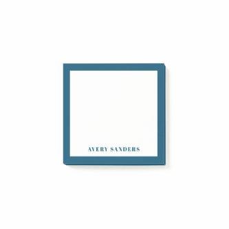 Simple Blue Border Modern Name Post-it Notes