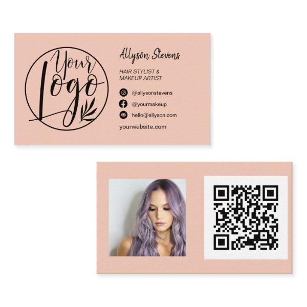 Simple blush peach hair makeup photo logo qr code