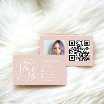 Simple blush pink hair makeup photo logo qr code