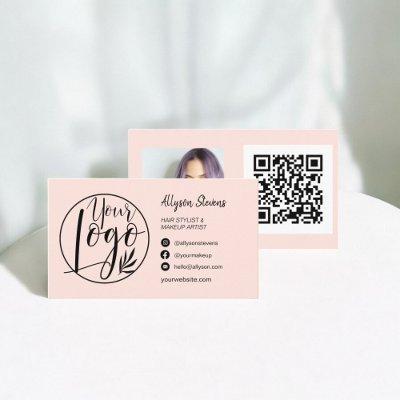 Simple blush pink hair makeup photo logo qr code
