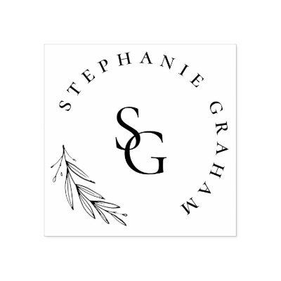 Simple Botanical Branch Wedding Monogram Initials Rubber Stamp