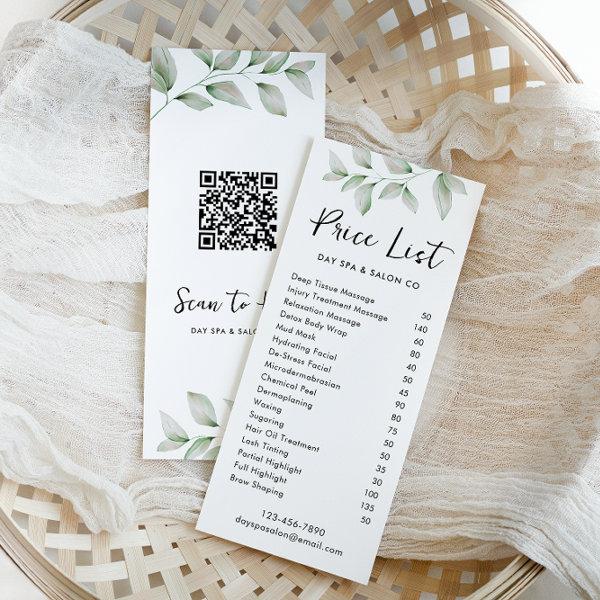 Simple Botanical Price List with QR Code Rack Card