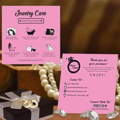 Simple Chic Black Pink Jewelry Care Instructions  Enclosure Card