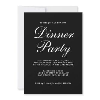 Simple Chic Calligraphy Black Dinner Party Invitation