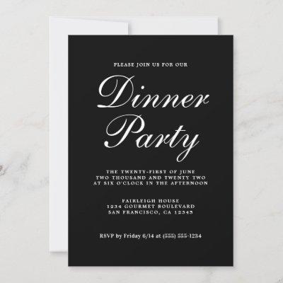 Simple Chic Calligraphy Black Dinner Party Invitation