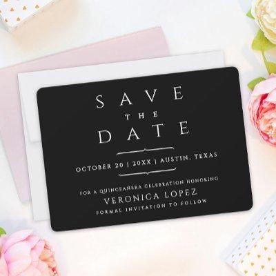 Simple Chic Classic Black And White Quinceañera Save The Date